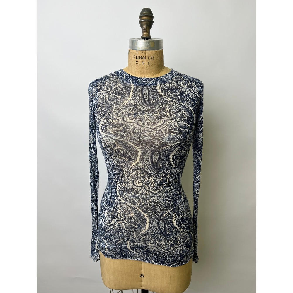 BCBGMAXAZRIA Womens Paisley Long Sleeve Top Black White XS MDW1H554 Sunny